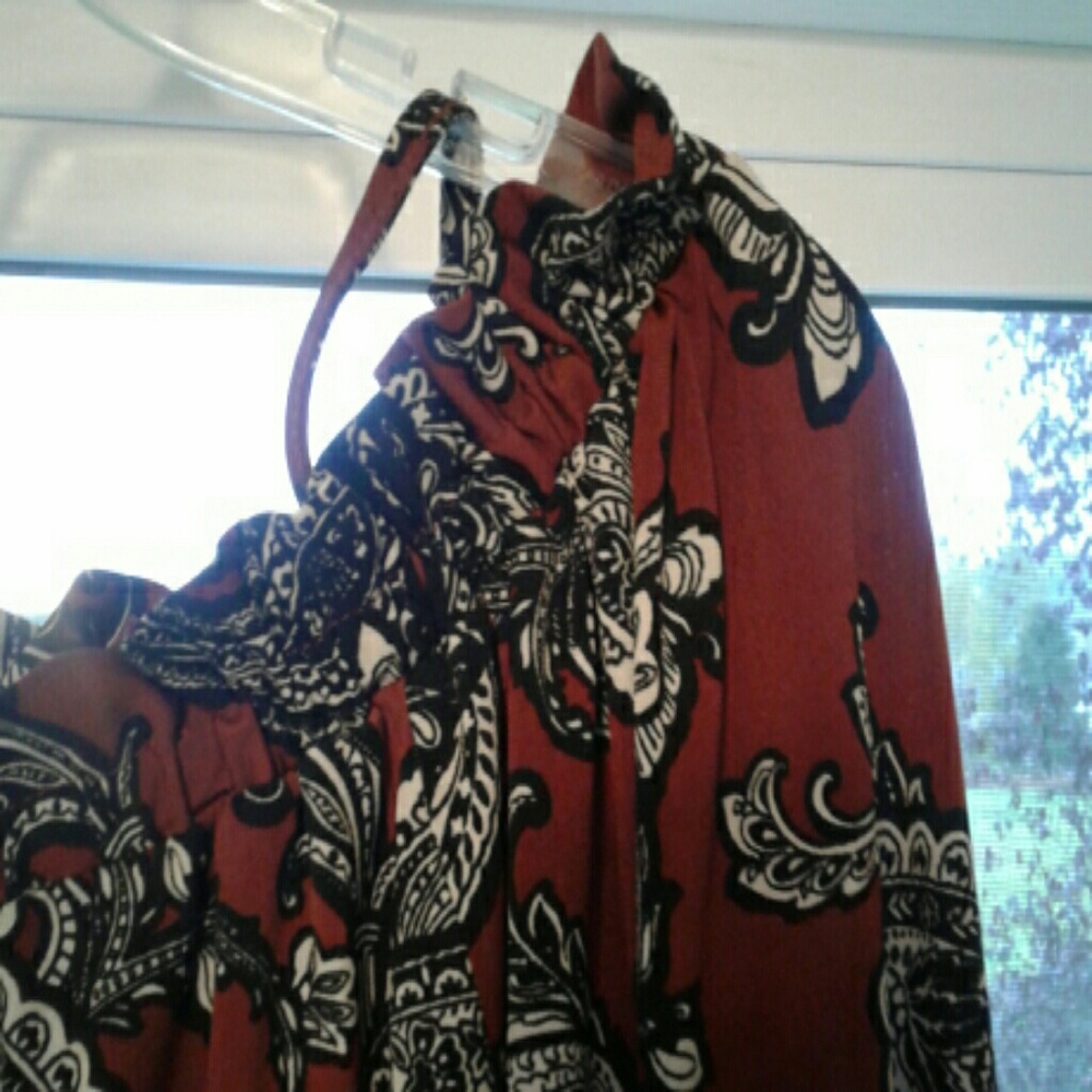INC Rust/Black Ruffle-Neck Blouse,Like New - Picture 2 of 6